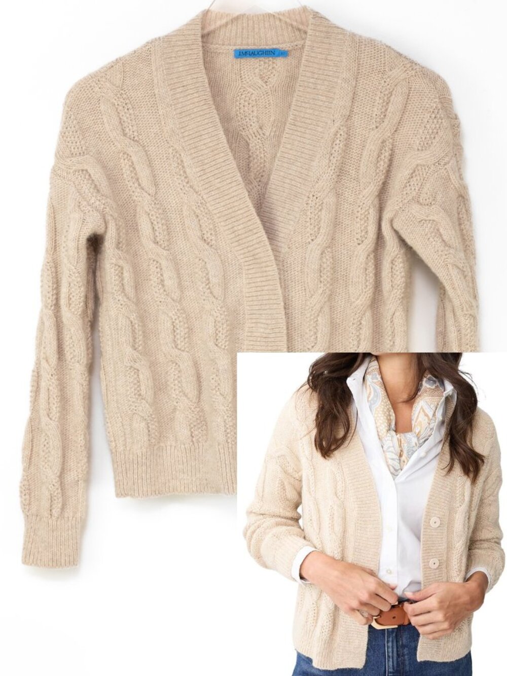 J.McLaughlin Gayle Alpaca Blend Cardigan Sweater V-Neck Oatmeal Tan Size XS